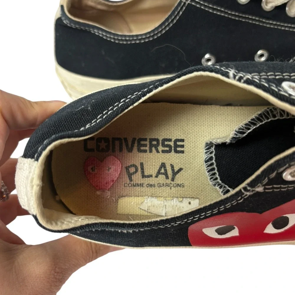 Converse x Comme des Garcons PLAY Chuck 70 Low Top Black Red Heart Sneakers 11.5